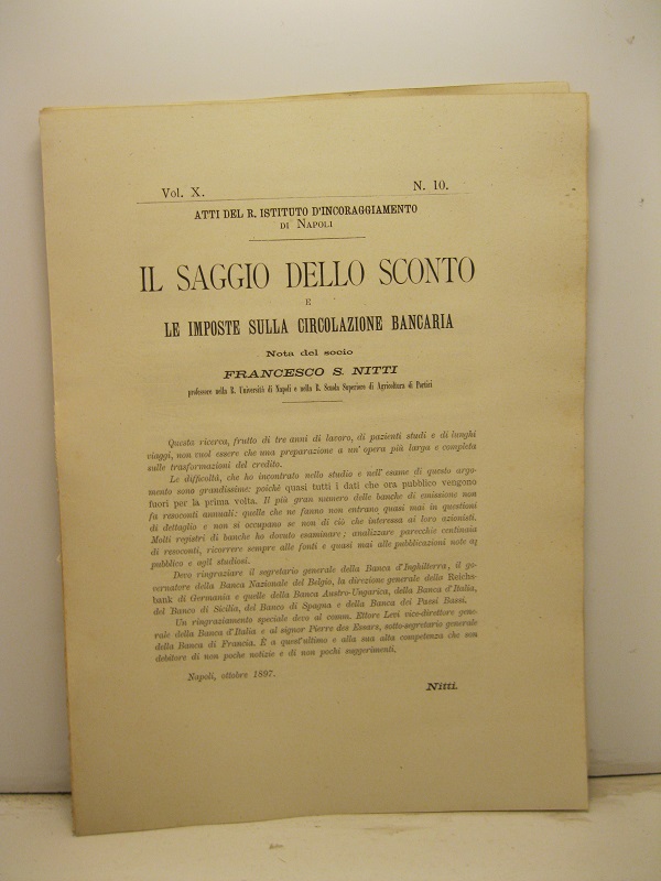 Il saggio dello sconto e le imposte sulla circolazione bancaria